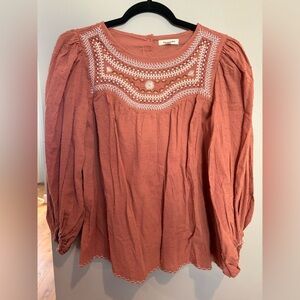 Max Studio Terracotta Embroidered Blouse